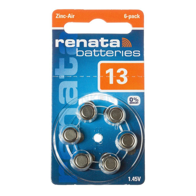 6x 13 Renata ZA hearing aid batteries