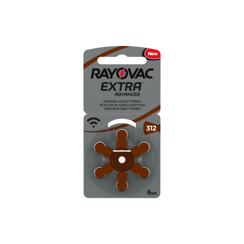 6 Rayovac Extra Advanced 312 hearing aid batteries